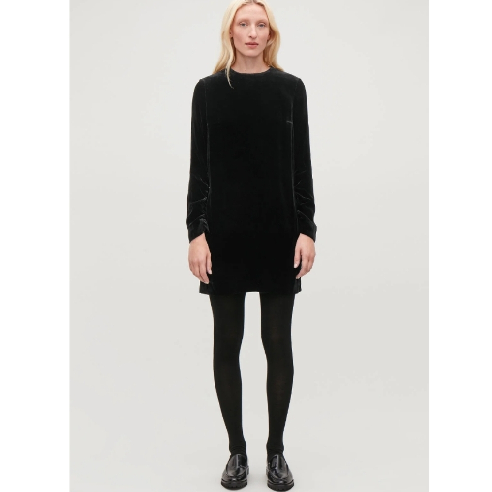 COS velvet Long sleeve mini dress 4 small black